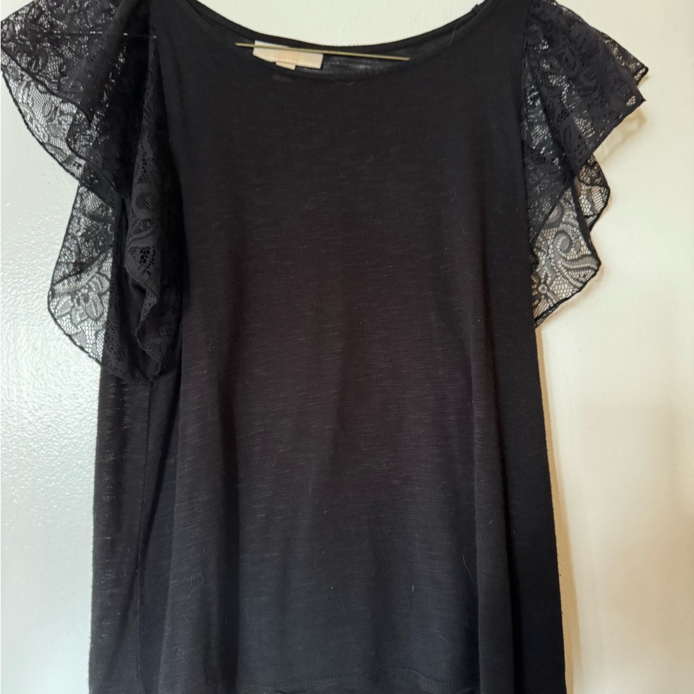 LC Lauren Conrad Black Flutter Sleeve Blouse